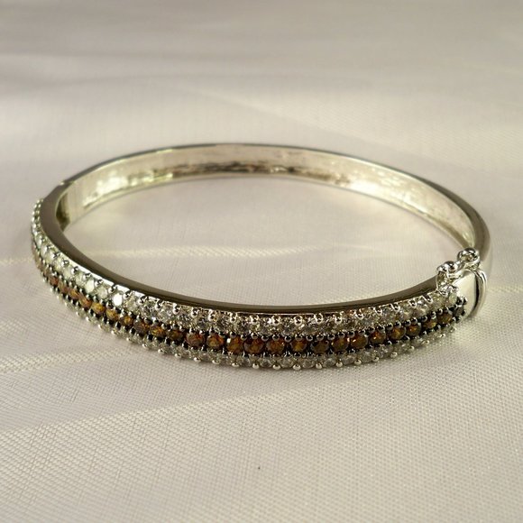 New Champagne Cubic Zirconias Silver Designer Cuff Necklace - Picture 2 of 9